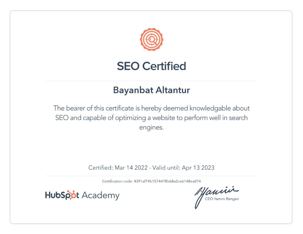 SEO certificate